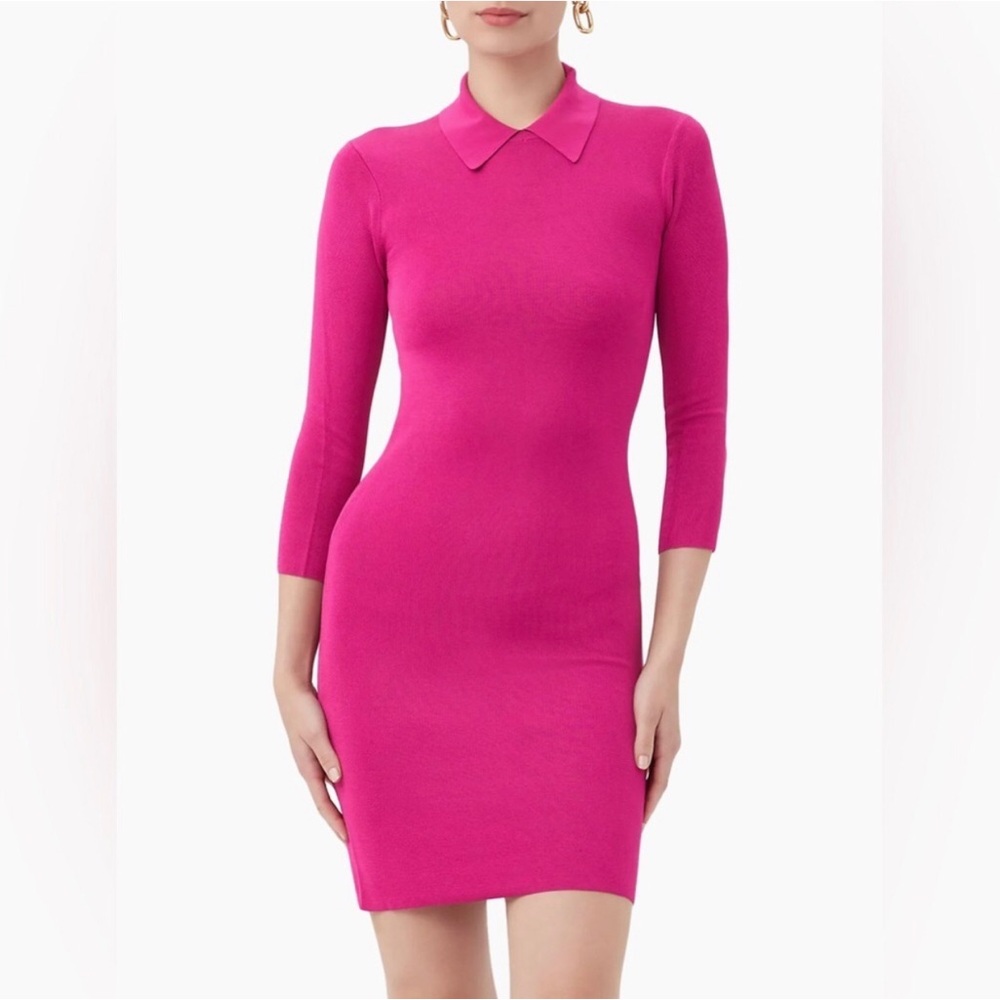 Trina Turk Bookish Collared Hot Pink Fuchsia Knit Mini Dress NWT Size XS